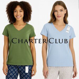Charter Club Intimates Sleep Tee 2 Pack V-Neck Soft XS Blue /Tea Leaf NWT